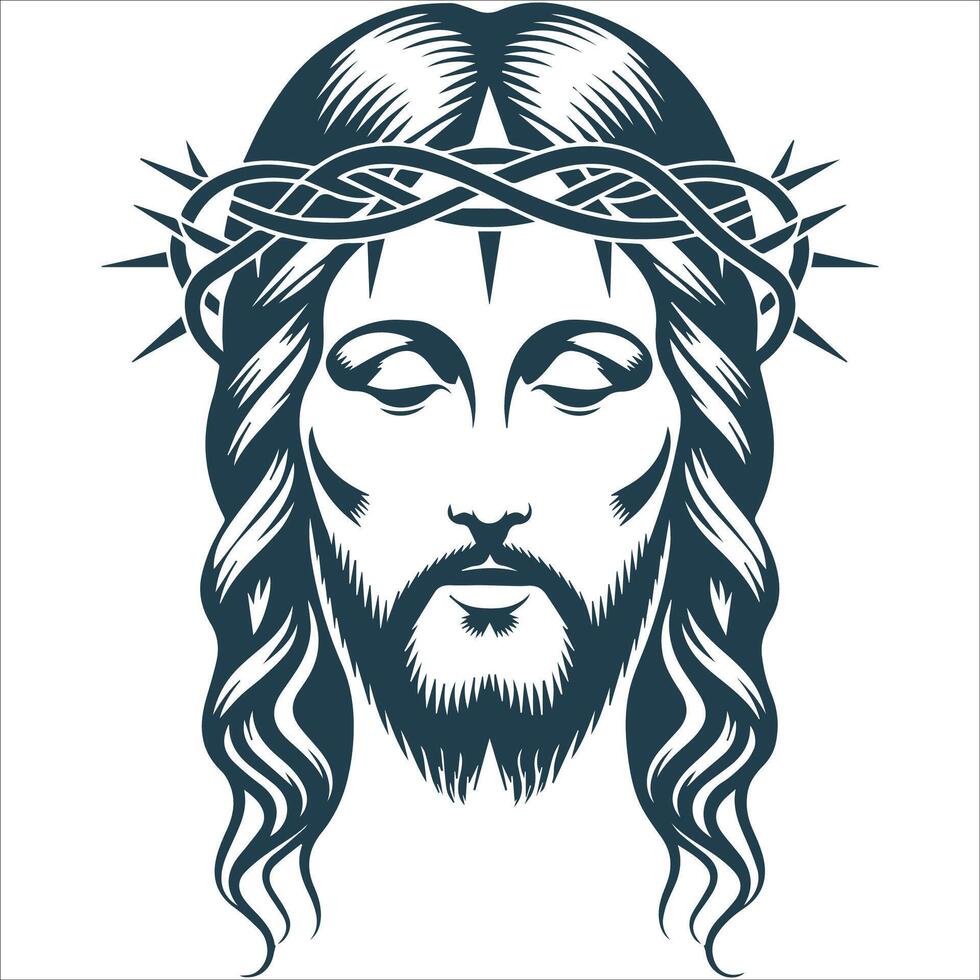 Minimalist Jesus Christ Face Silhouette Art vector