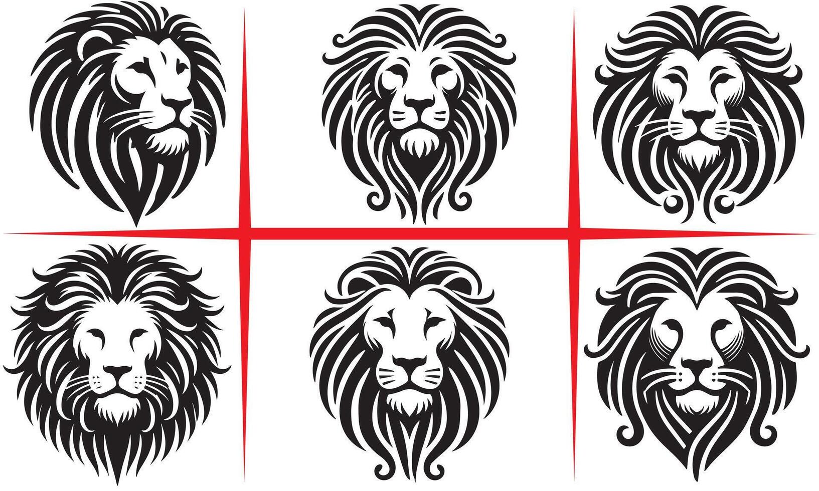 Noble Lion Silhouette head Set Design vector