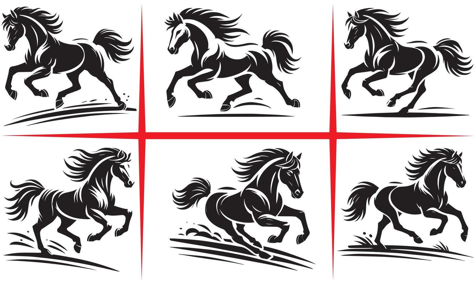 Strong Stallion Silhouette Set Design vector