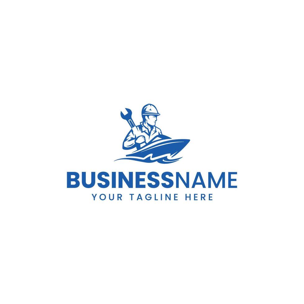 yacht ship mechanic logo design vector