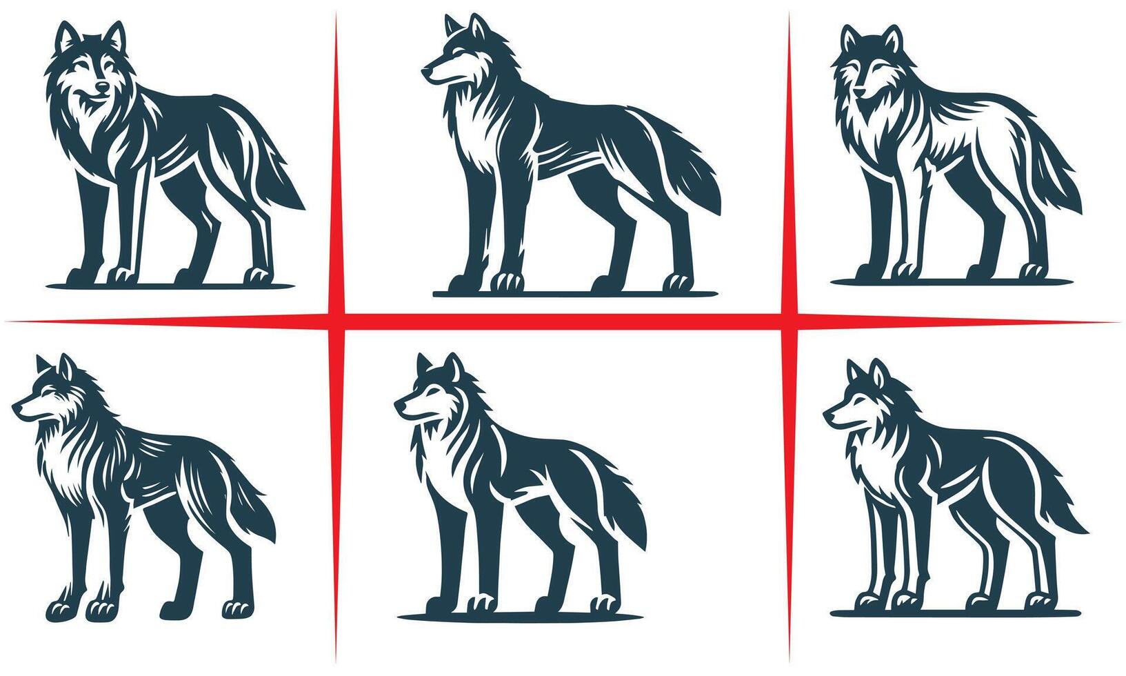 Tranquil Wolf Silhouette Set Peaceful and Majestic Designs vector