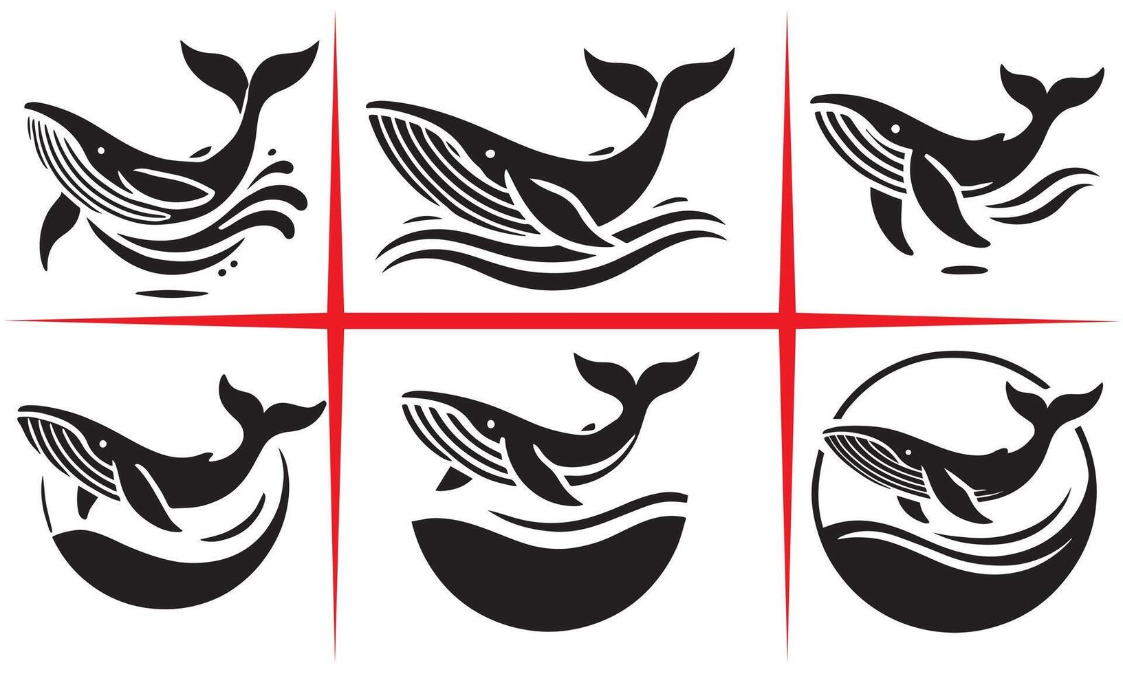 Majestic Whale Silhouette Set vector