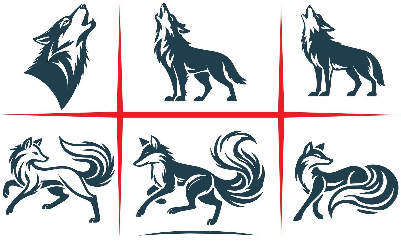 Calm Wolf Silhouette Design Set vector