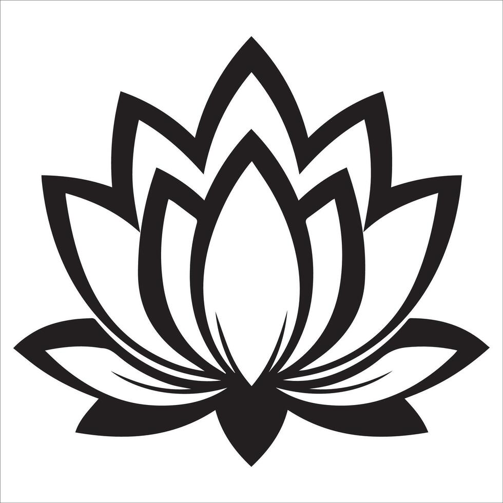 A hand-drawn line art of a lotus with leaves icon illustration line art vector