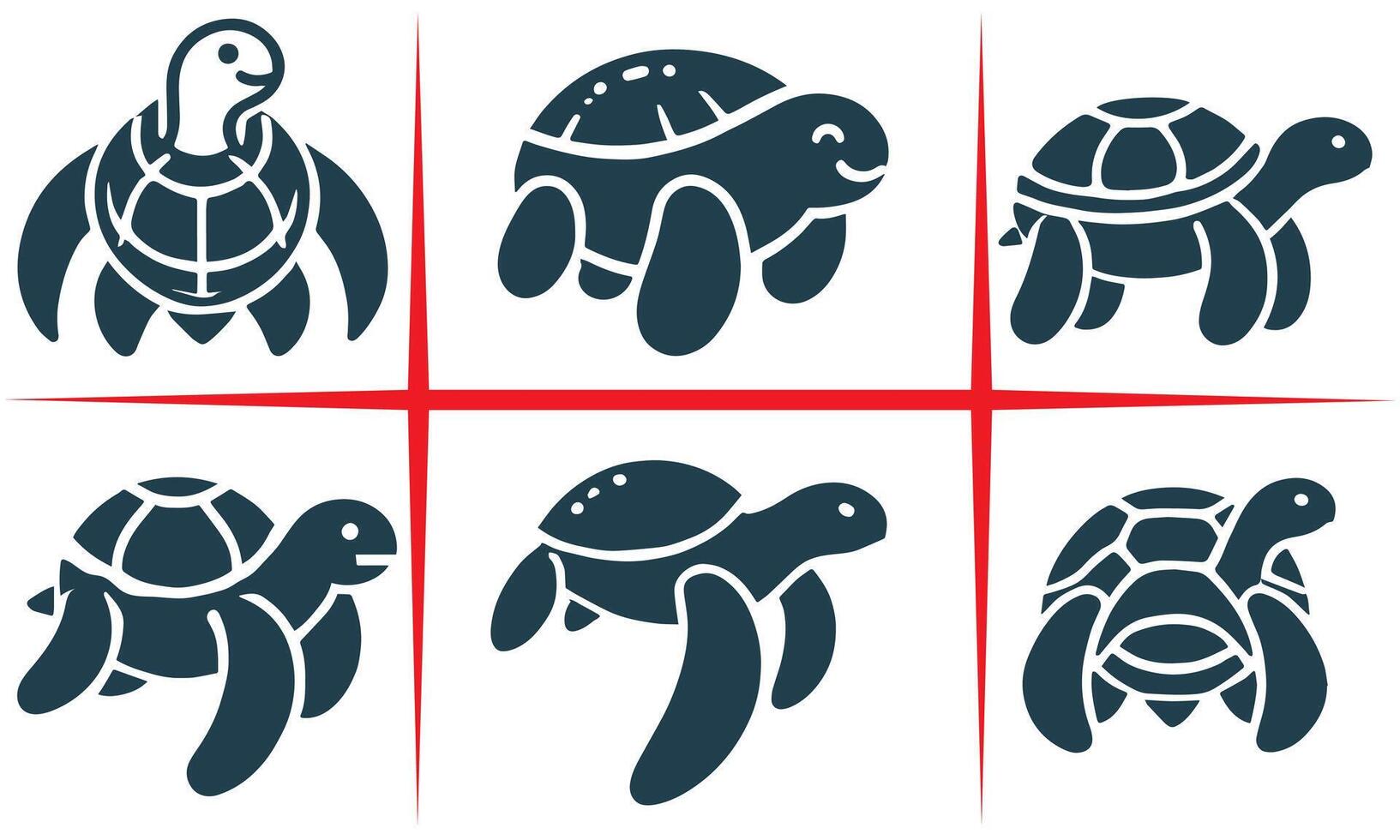 Calm Turtle Silhouette, Turtle icon Set Design vector