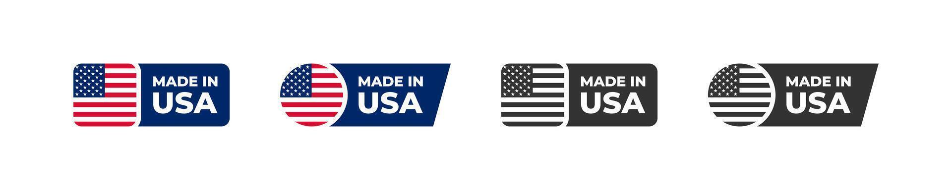 Made in USA label. United States of America flag badge. Quality product of country. vector