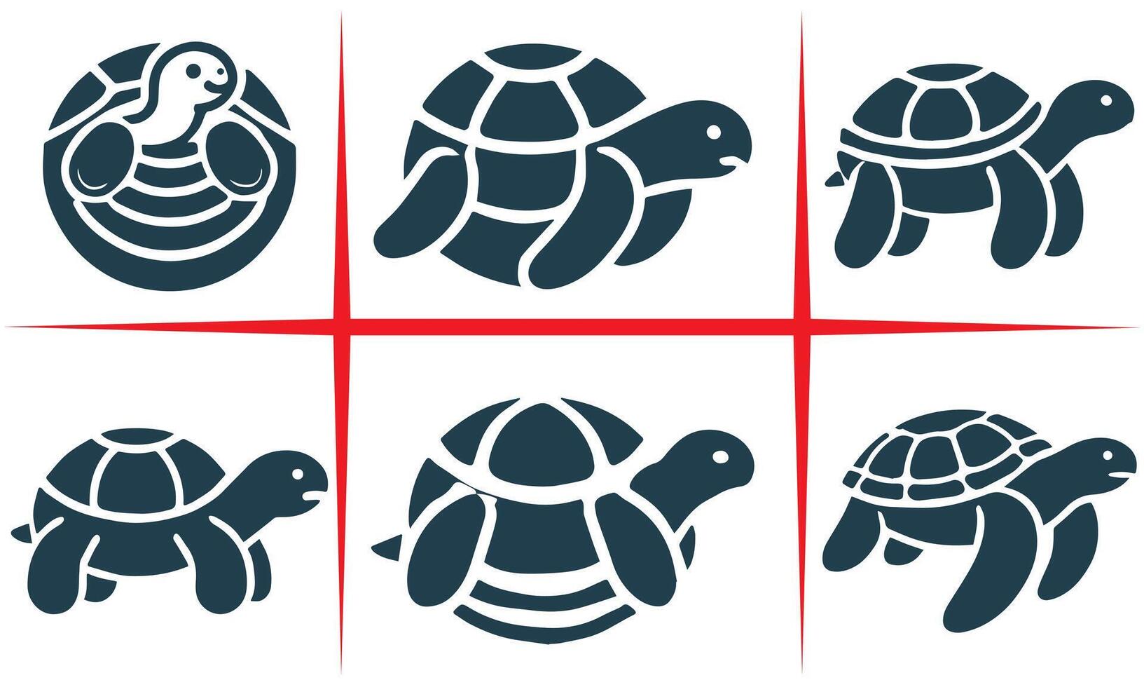 Calm Turtle Silhouette, Turtle icon Set vector