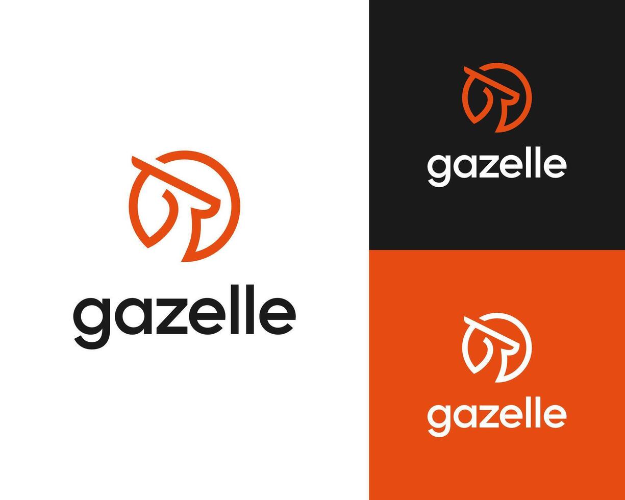 Gazelle Deer Antler Antelope Head Horn Circular Line Art Simple Logo Design Illustration vector