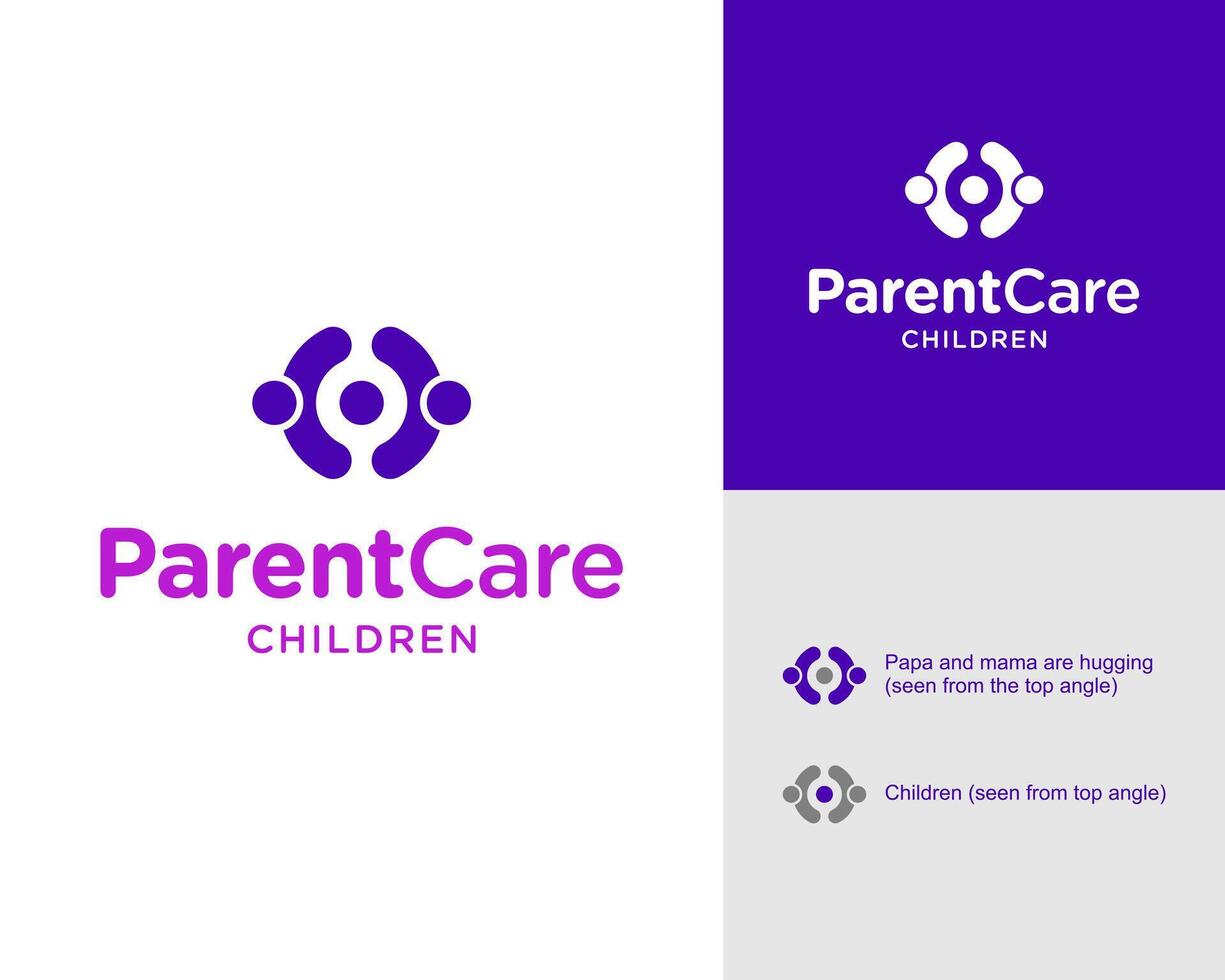 Parent Parenting Family Children Care Hug Embrace Abstract Simple Logo Design Illustration vector