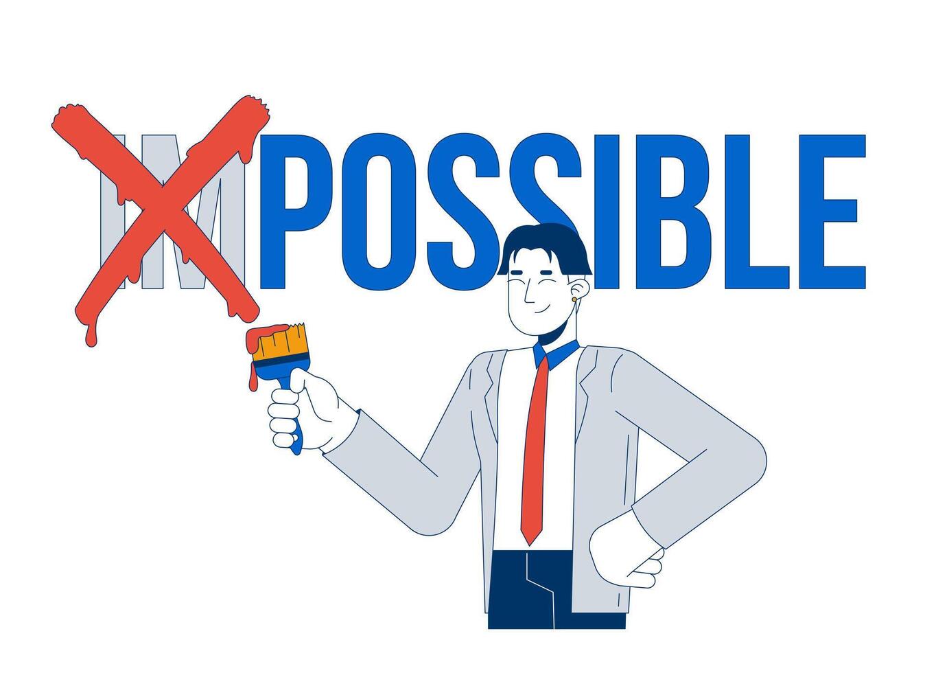 Transforming impossible to possible 2D illustration concept. Workplace motivation. Overcoming career challenges. Employee cartoon character isolated on white. Metaphor abstract flat graphic vector