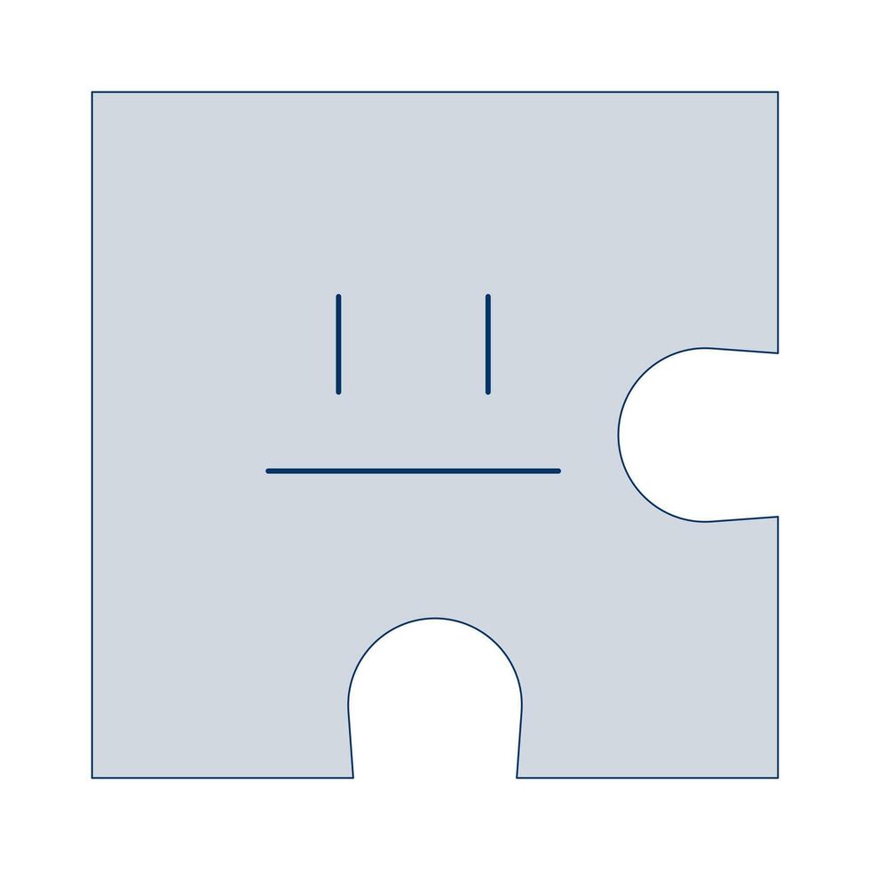 Puzzle piece with neutral face 2D cartoon object. Psychology personality character shape. Facial expression jigsaw isolated element flat clipart on white background. Spot illustration vector