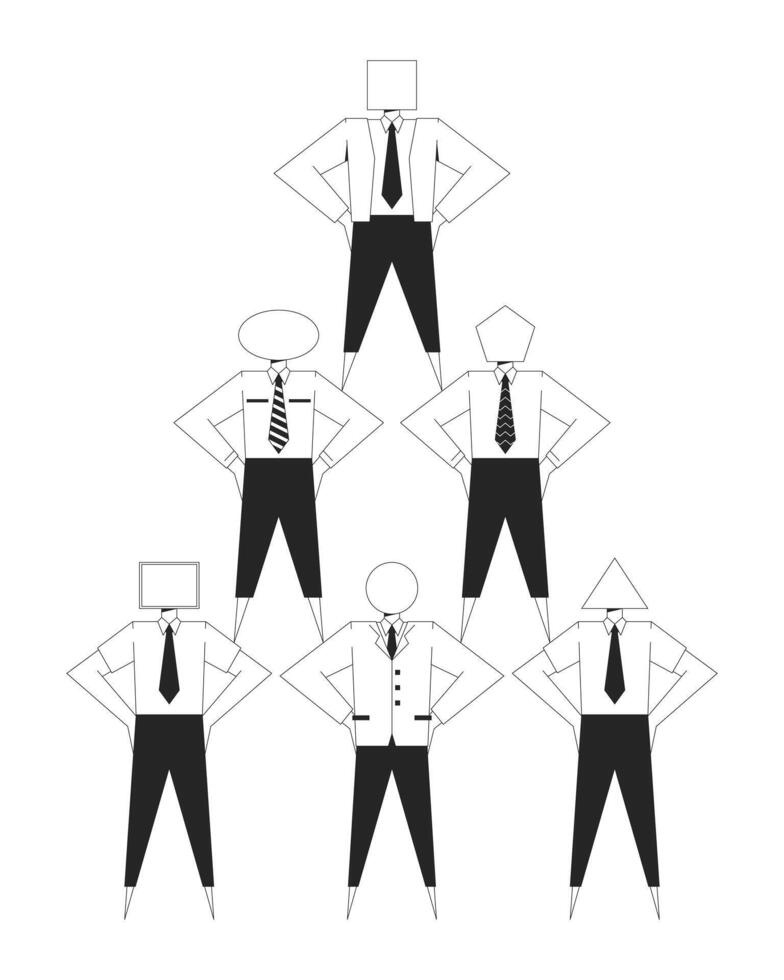 Geometric representation of corporate hierarchy black and white 2D illustration concept. Organization. Abstract figures in business attire outline characters isolated. Metaphor monochrome art vector