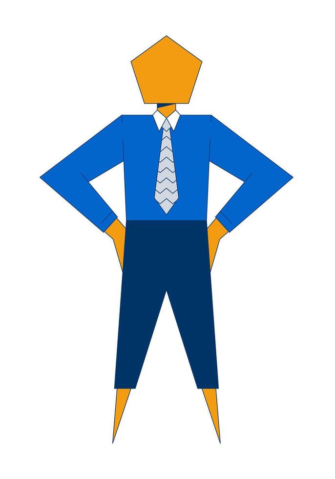 Minimalist geometric business figure 2D cartoon character. Workplace identity. Individual professional. Businessperson isolated personage flat on white background. Spot illustration colorful vector