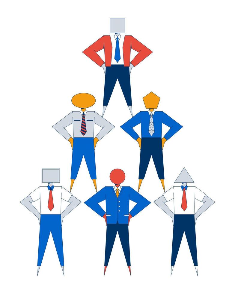Geometric representation of corporate hierarchy 2D illustration concept. Organization. Abstract figures in business attire cartoon characters isolated on white. Metaphor abstract flat graphic vector