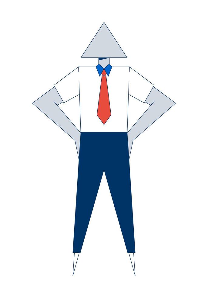 Abstract geometric businessman with triangular head 2D cartoon character. Individual professional. Businessperson figure isolated personage flat on white background. Spot illustration colorful vector