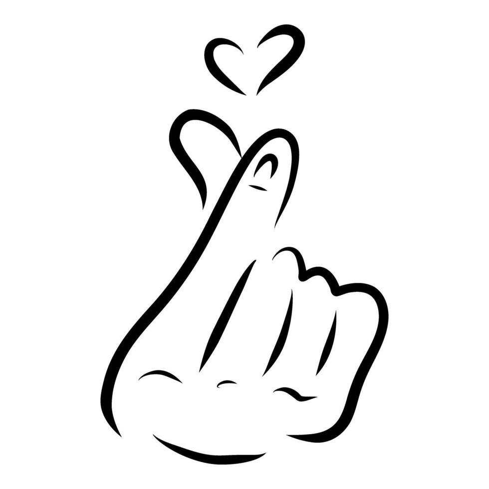 Korean heart hand gesture symbol, love gesture, doodle drawing vector