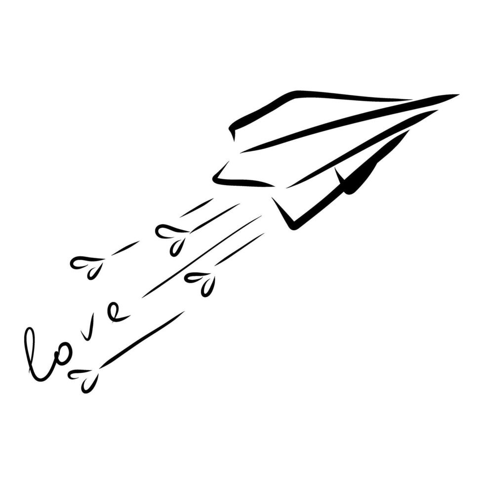 Hand drawn Love paper airplane, doodle drawing vector