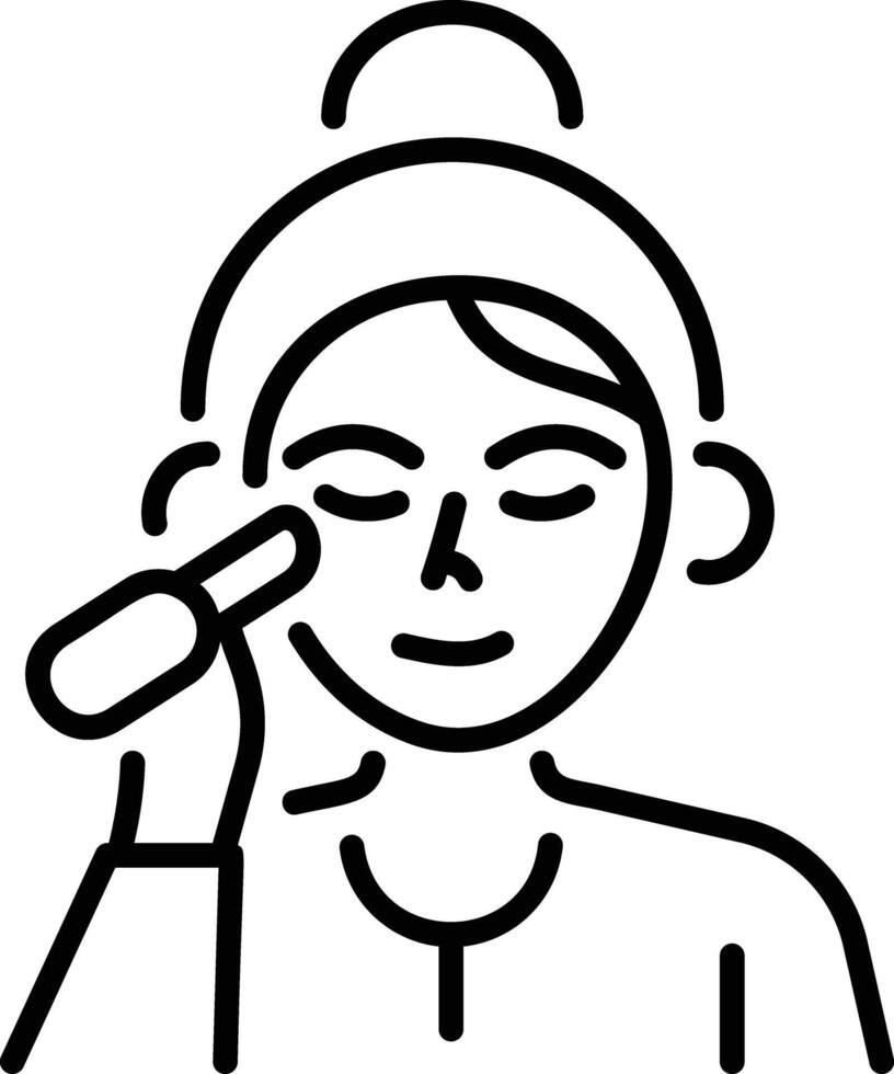 An outline style icon of woman applying makeup vector
