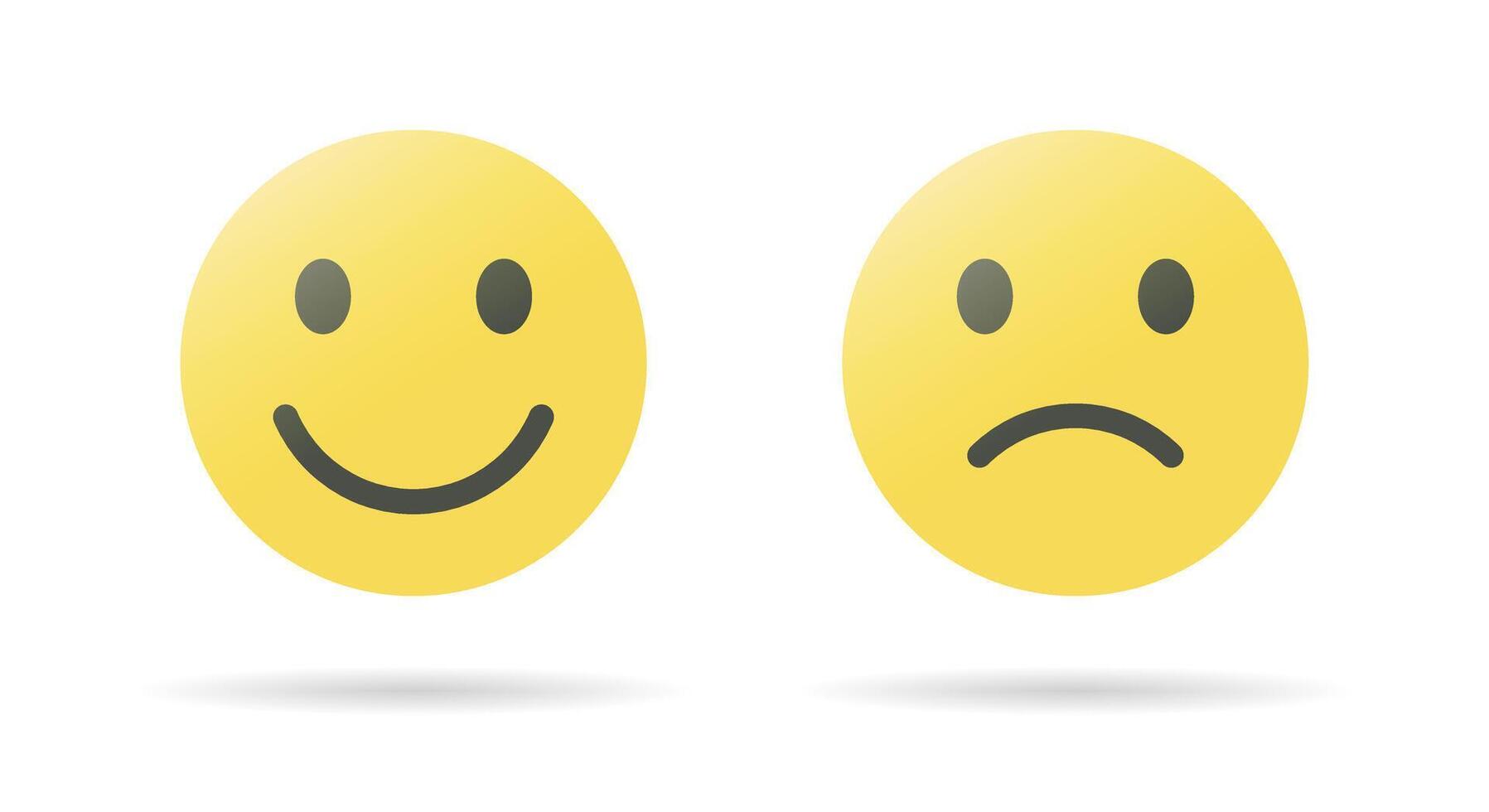 Happy and sad face emoji icon in flat style. Smile and frown facial emoticon sign symbol vector