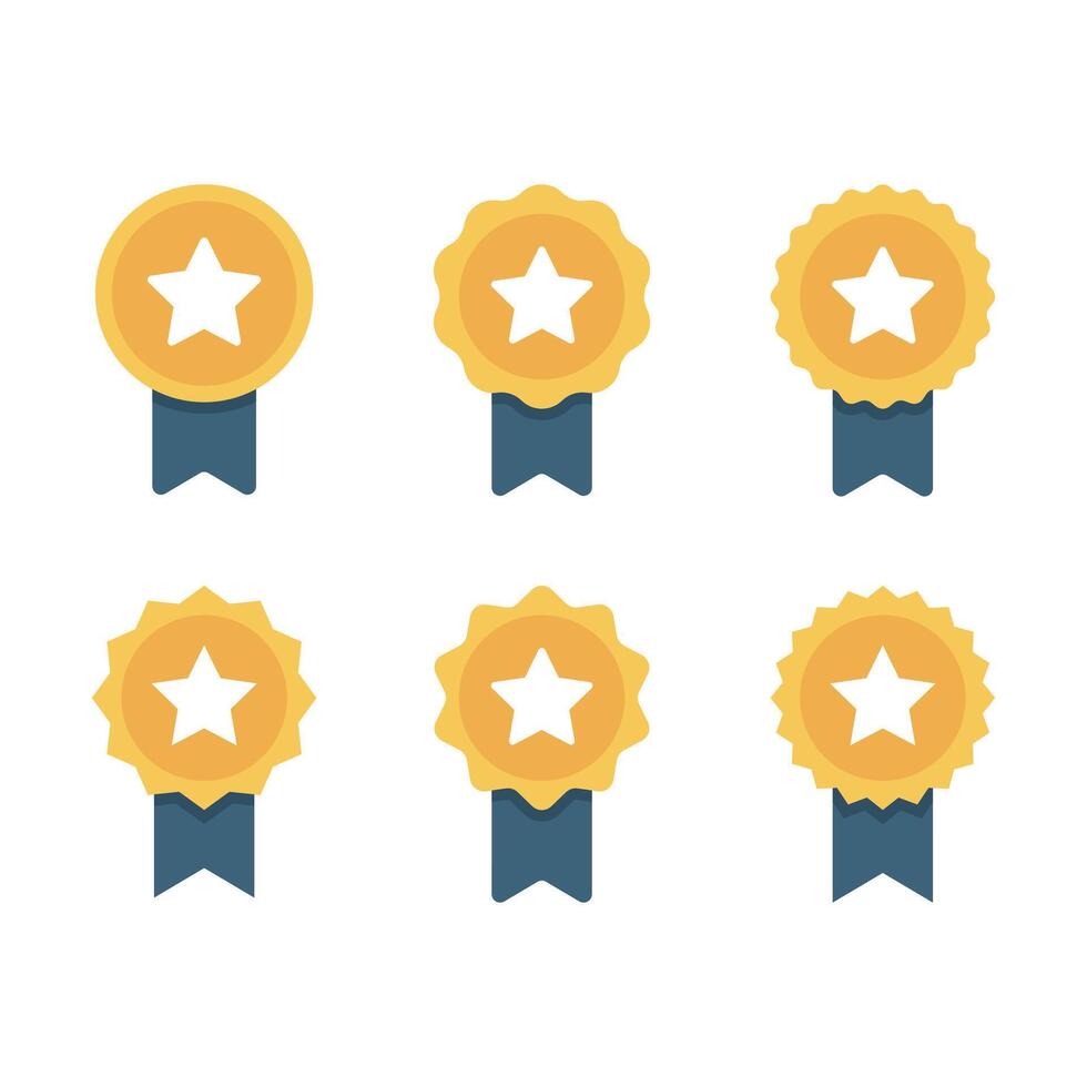 Award medal badge ribbon with star icon set collection in flat design vector