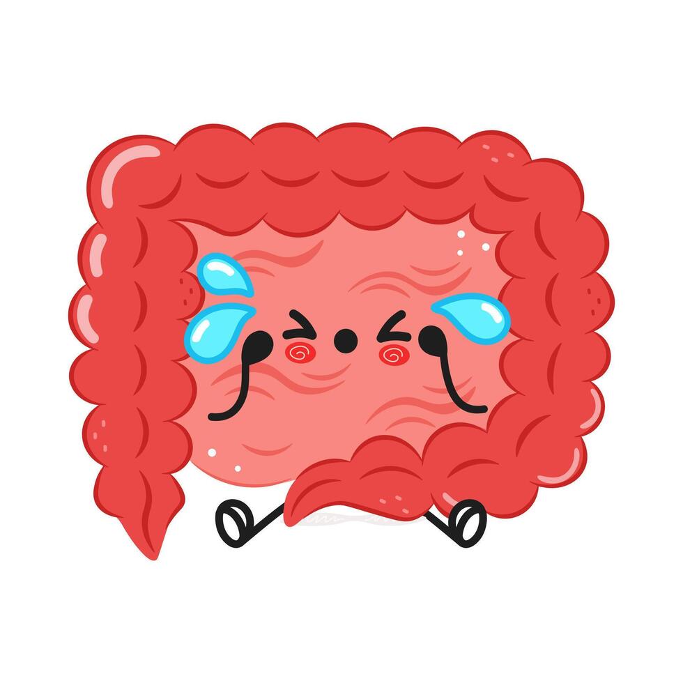 Cute Intestines cartoon character with funny expression vector