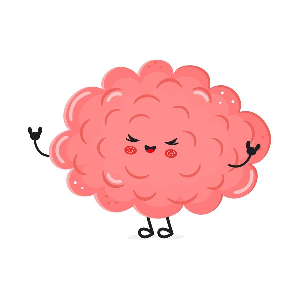 Cute cartoon pink Brain character with happy expression vector