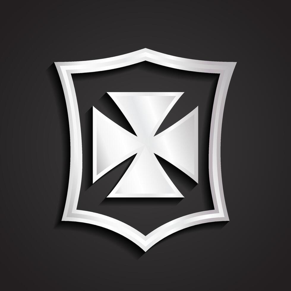 stylized silver shield with cross symbol vector
