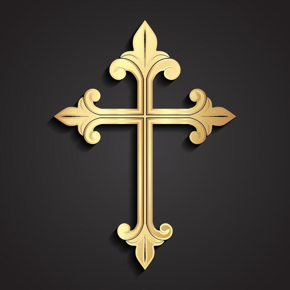 corss 3d ornamental golden symbol vector