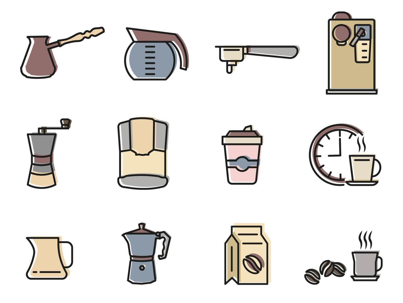 Coffee icon set. Everything for coffee. Time for coffee icons. Thin line icons. vector