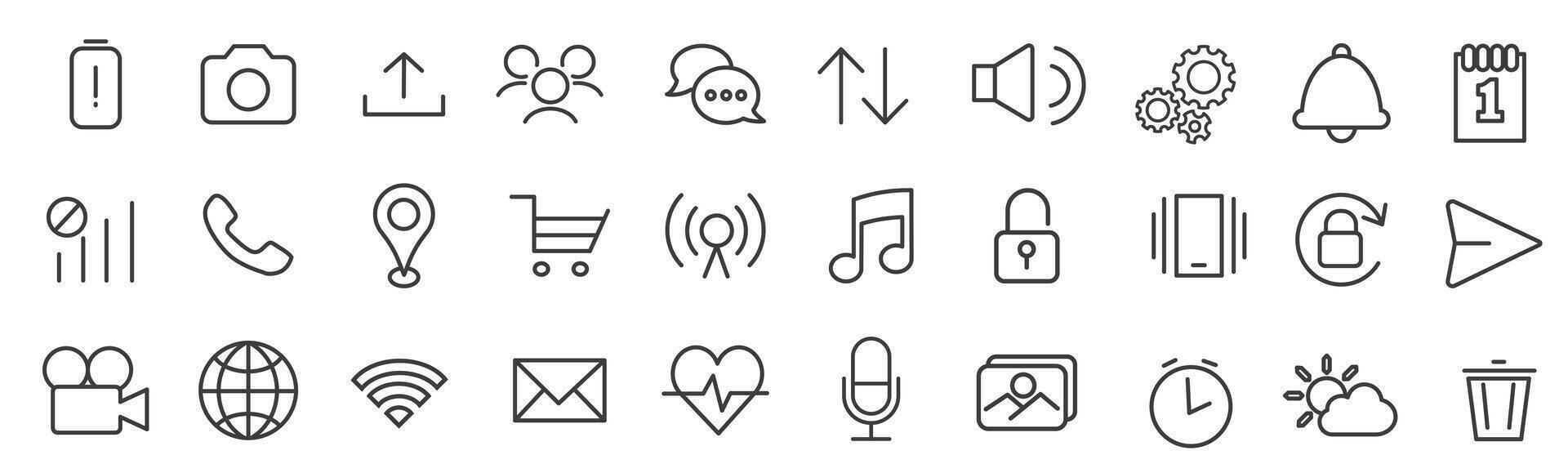 Music and image settings interface. Set of linear icons. vector