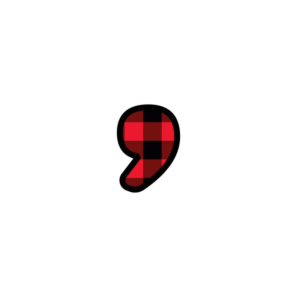 Alphabet number punctuation mark font, red lumberjack plaid pattern for Comma or Apostrophe vector