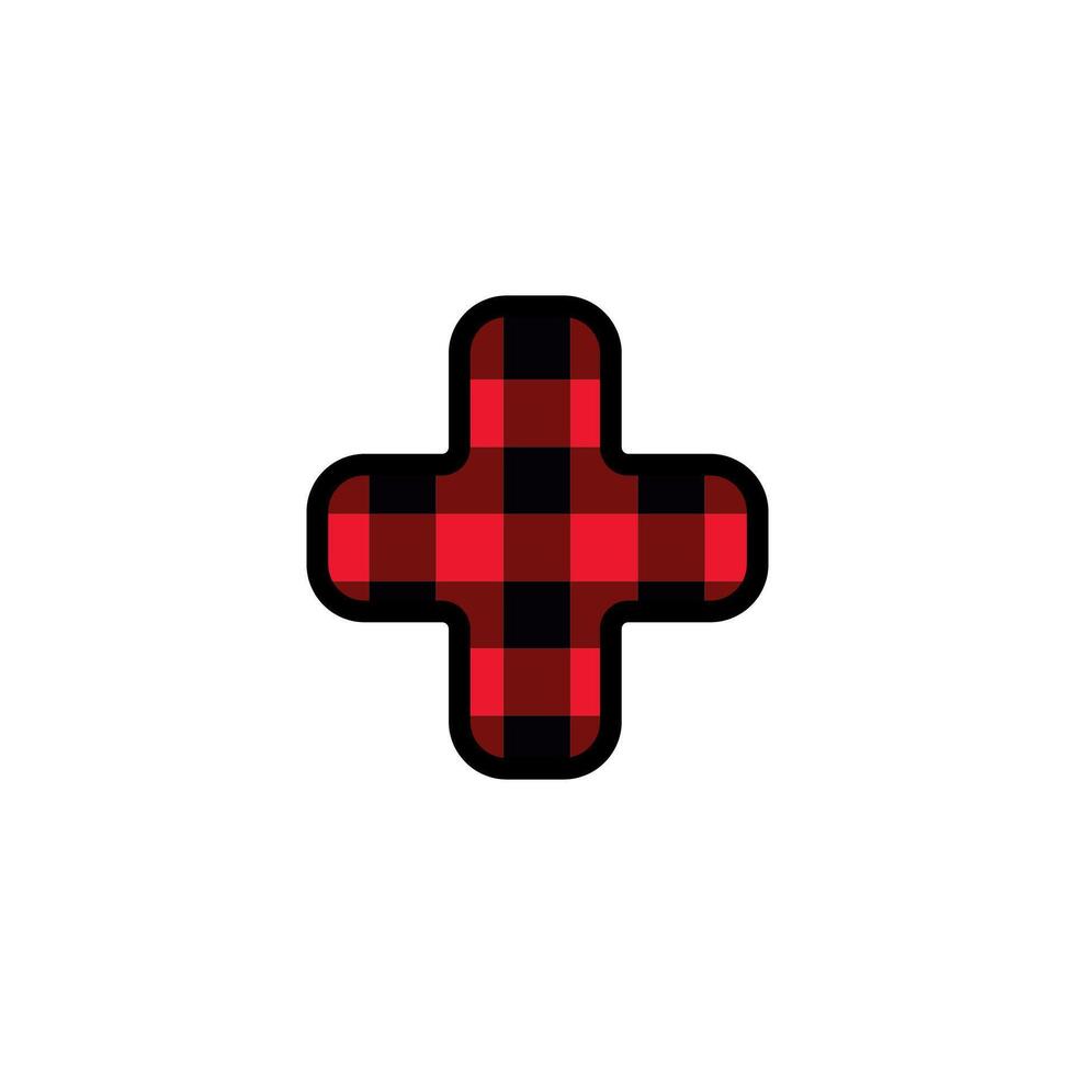 Alphabet number punctuation mark font, red lumberjack plaid pattern for plus or add vector