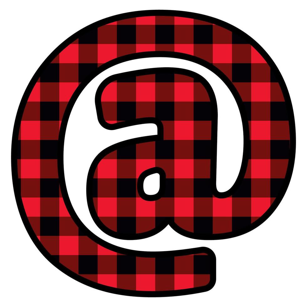 Alphabet number punctuation mark font, red lumberjack plaid pattern for At sign vector