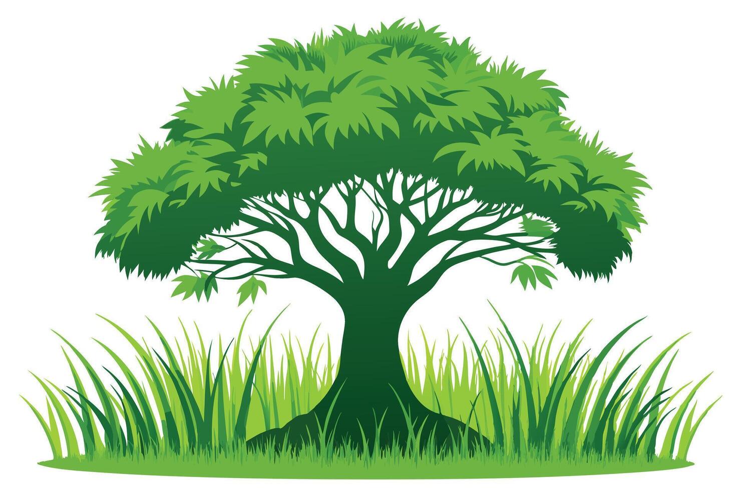 Lush Green Tree Standing Proudly in Grassy Meadow vector