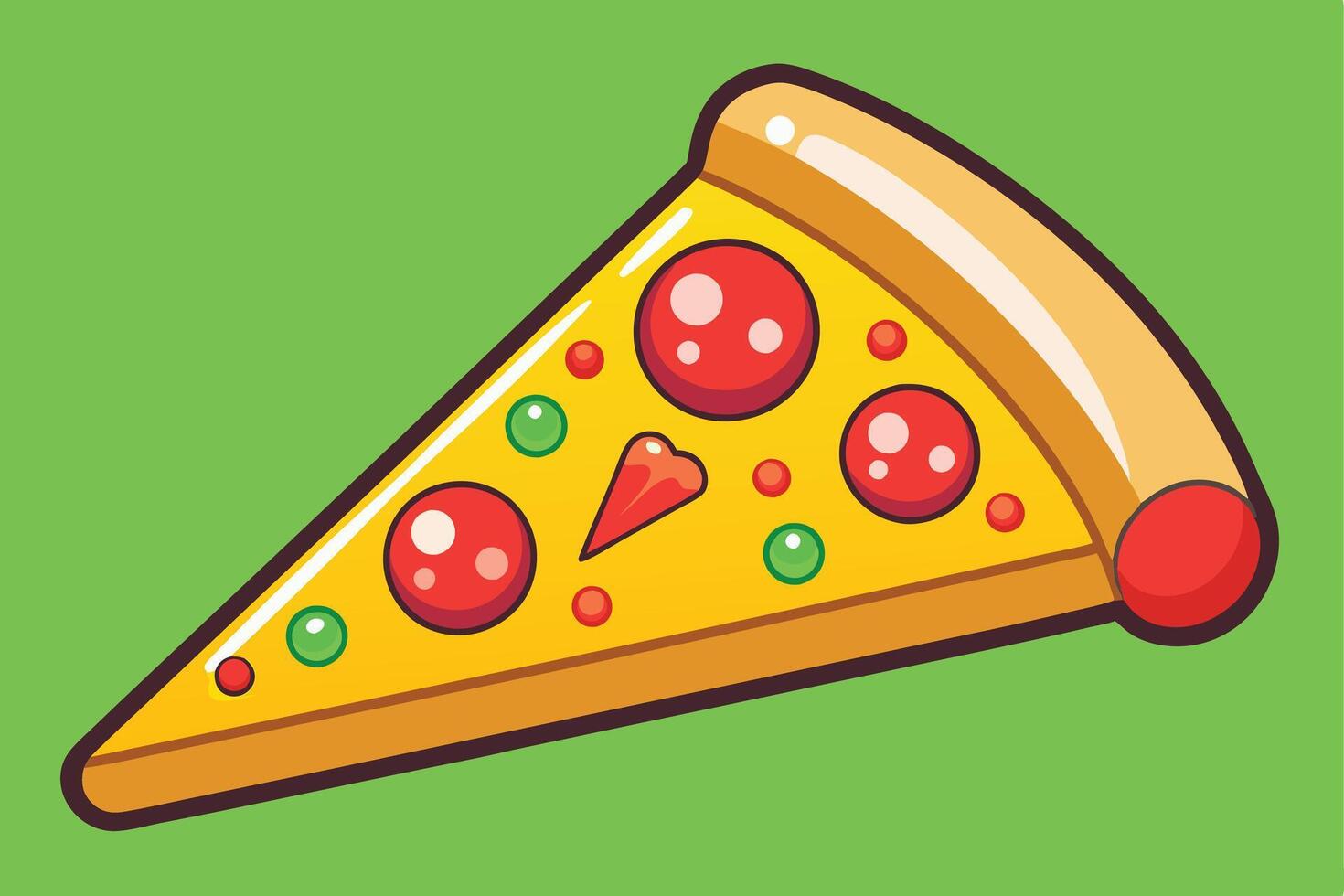 Cartoon Pizza Slice on a Green Background vector