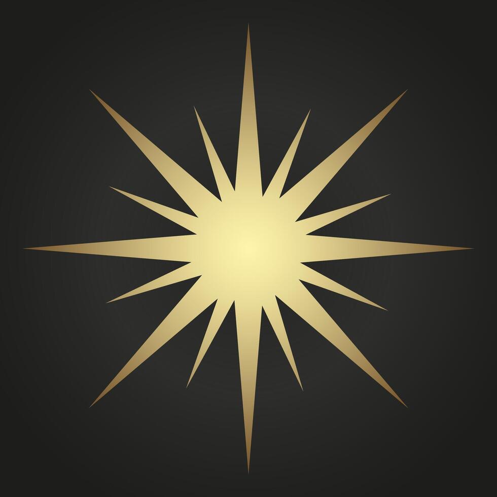 a radiant golden starburst design with sharp, symmetrical points extending outward from a glowing center. The metallic sheen and gradient effects enhance vector