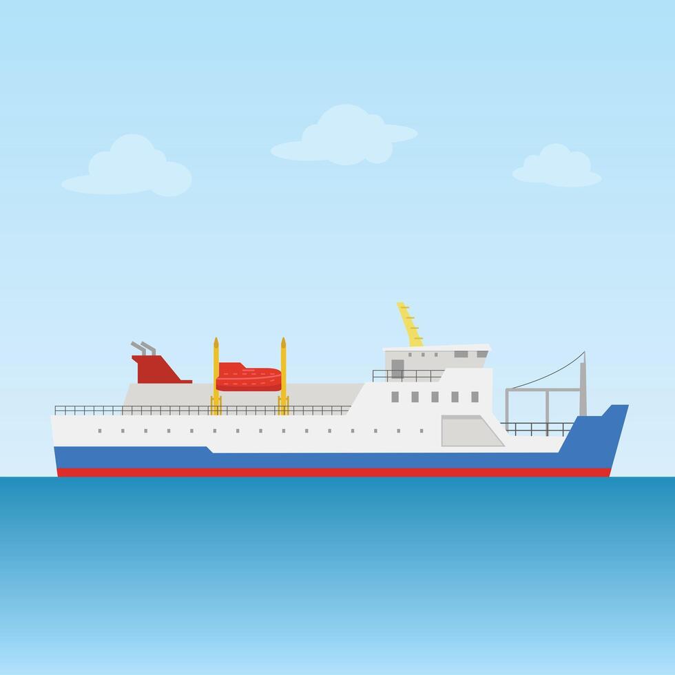 Ferry Ship Transportation on blue ocean flat design, blue sky vector