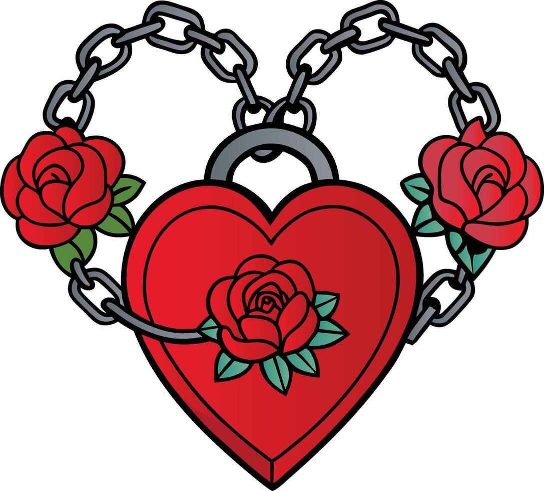 Locked Heart with Roses Tattoo a heart-shaped lock with chains vector