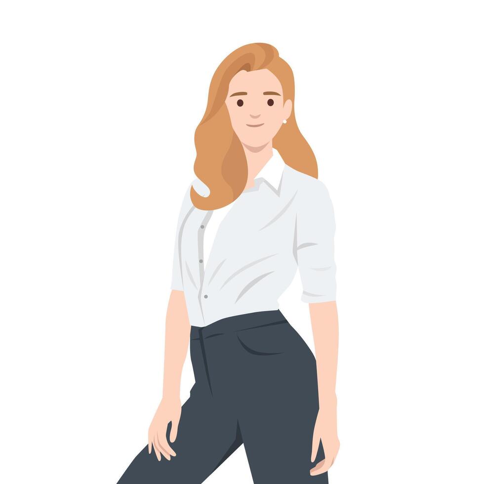 Elegant Woman in Business Casual Attire with a Confident Pose. vector