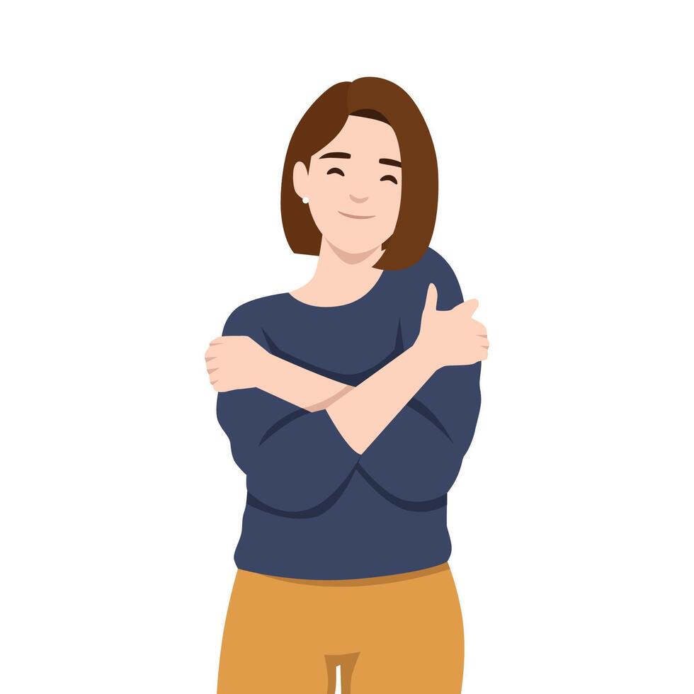 Woman Embracing Self Love and Positivity. vector