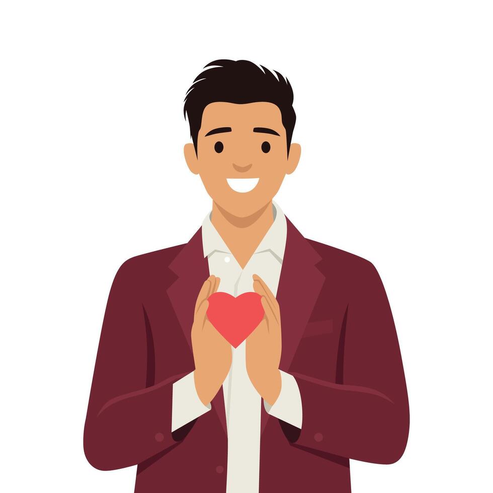 Man Expressing Love and Kindness with a Heart Symbol. vector