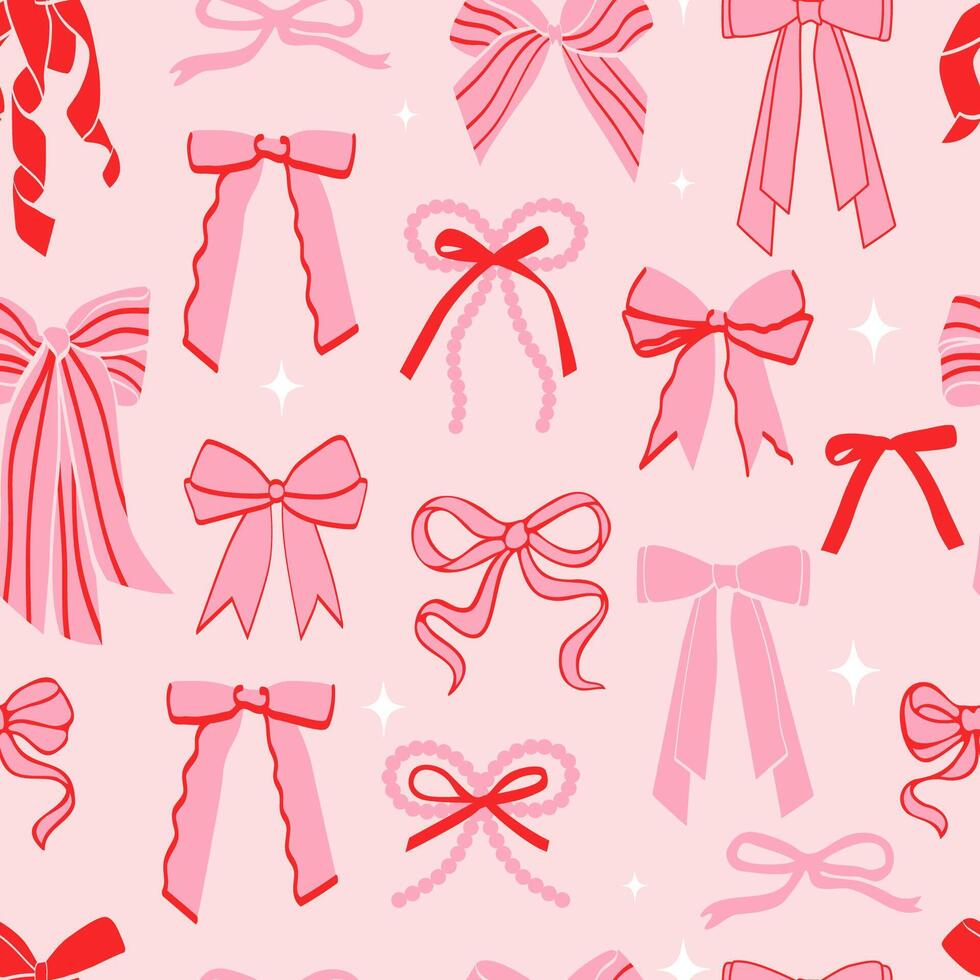 Coquette bow and ribbon seamless pattern vector