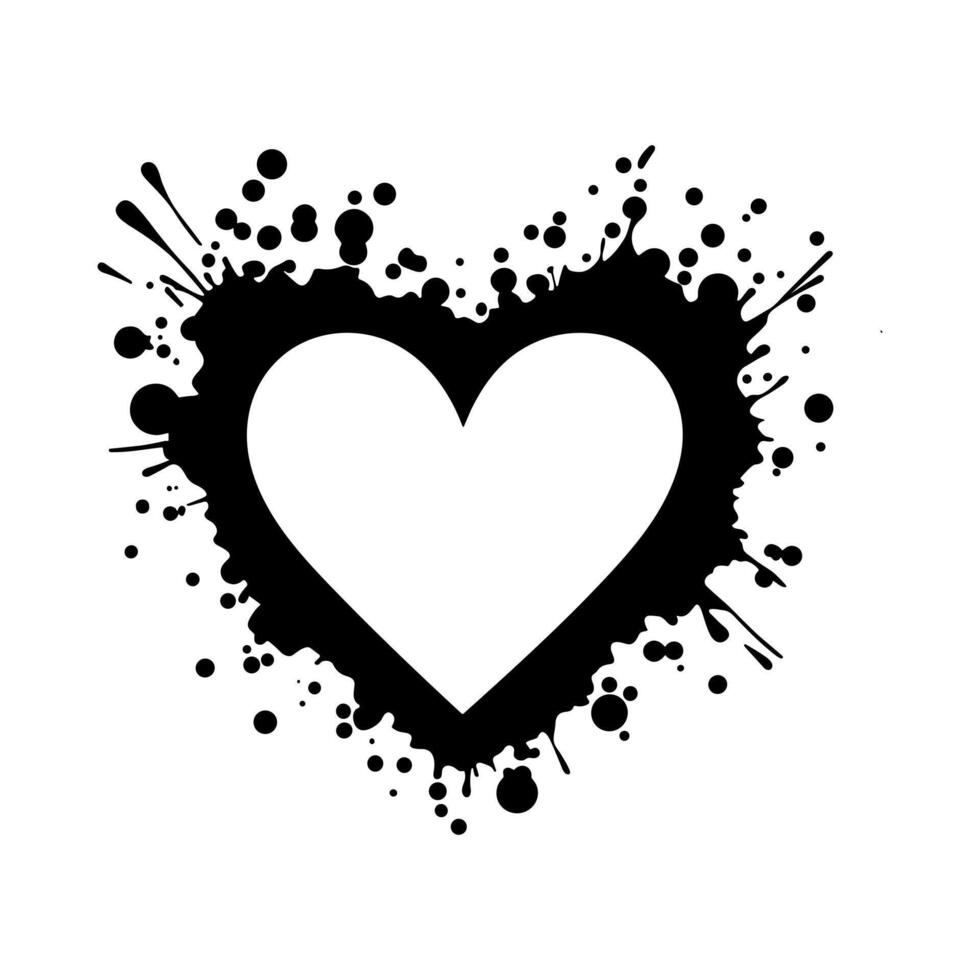 Heart shaped grunge frame. Spray paint graffiti stencil. Abstract black and white design element vector