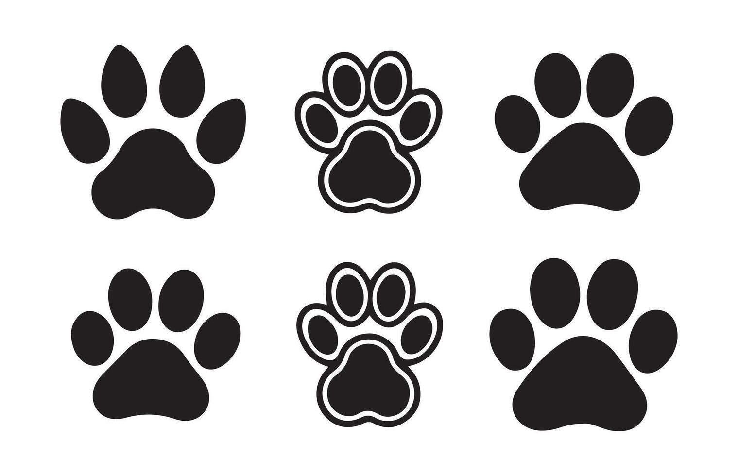 Paw icon set. black silhouette of an animal paw. vector