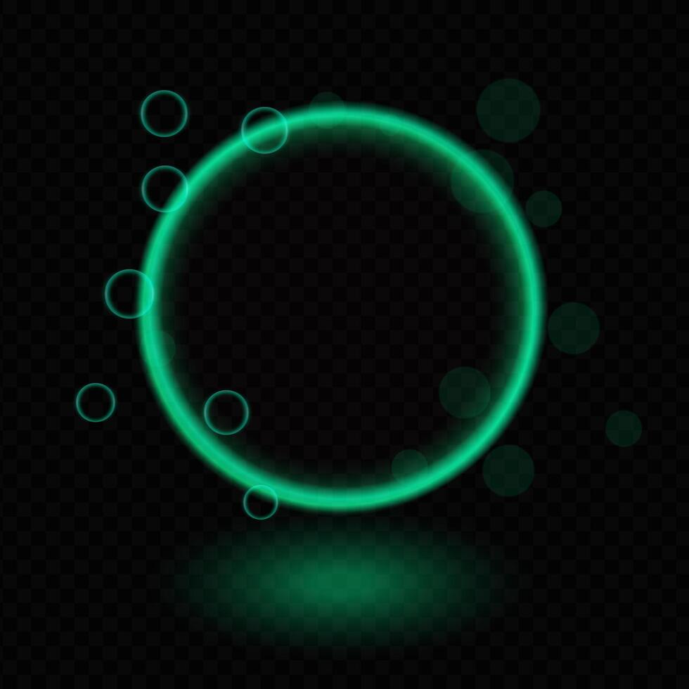 Green neon circle. Glowing light ring, soft luminescent effect, abstract design, bubbles, halo, futuristic frame, digital glow, sci-fi concept, energy decoration, modern shape, light reflection vector