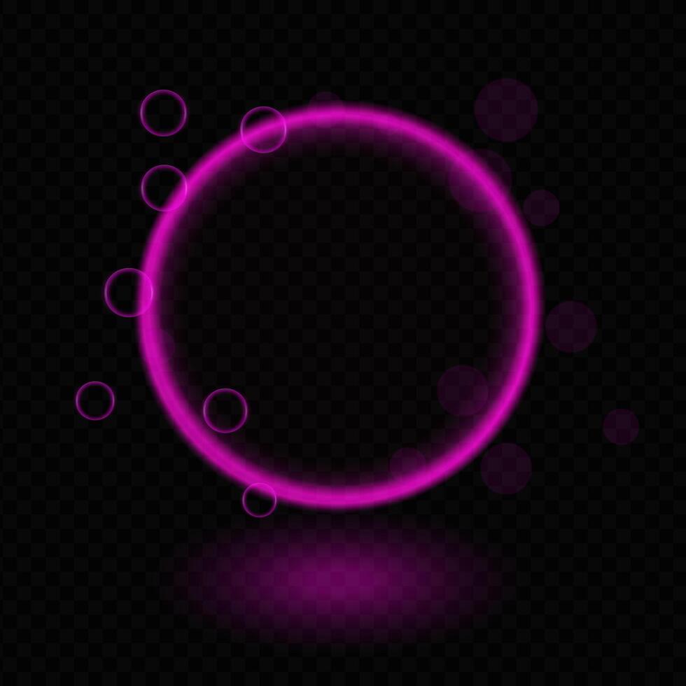 Pink neon circle. Glowing light ring, soft luminescent effect, abstract design, bubbles, halo, futuristic frame, digital glow, sci-fi concept, energy decoration, modern shape, light reflection vector