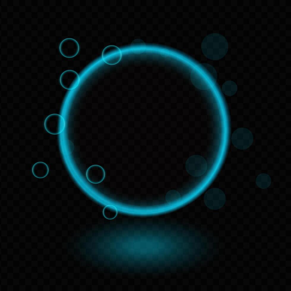 Blue neon circle. Glowing light ring, soft luminescent effect, abstract design, bubbles, halo, futuristic frame, digital glow, sci-fi concept, energy decoration, modern shape, light reflection vector