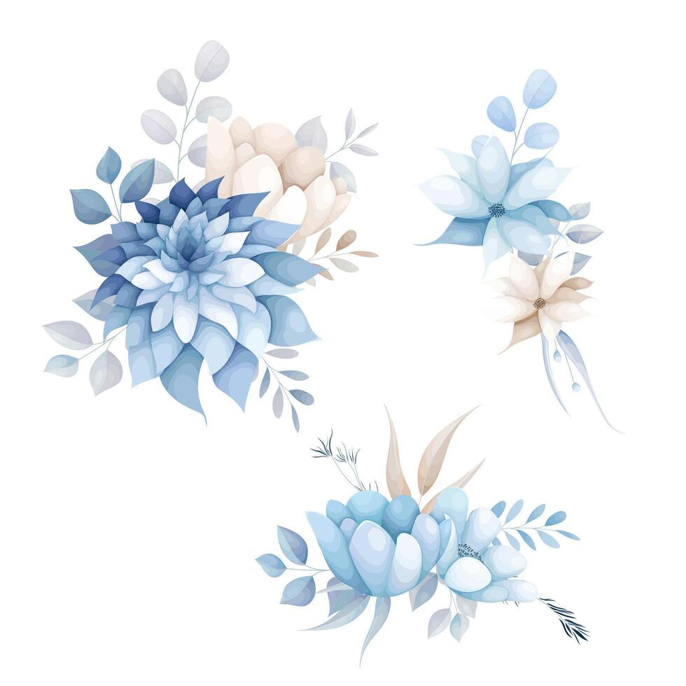 elegant white blue flower wreath bouquet vector