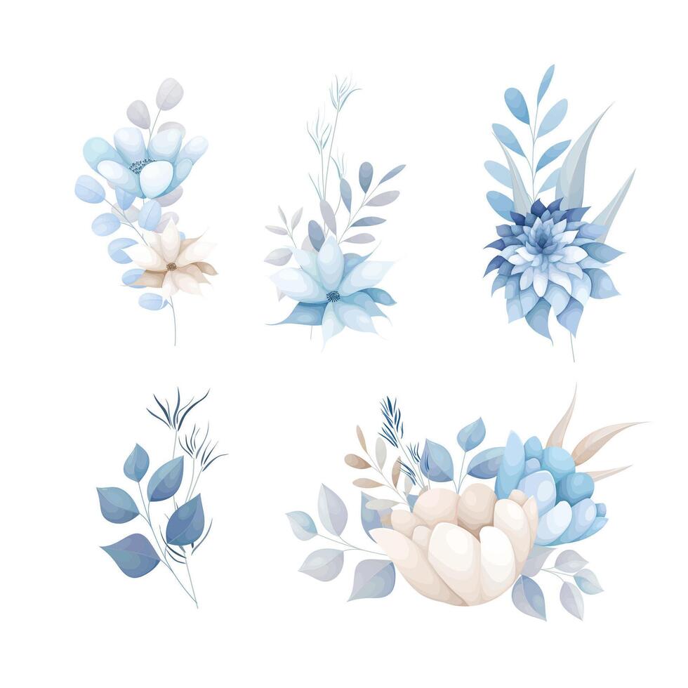 beautiful elegant white blue flower bouquet vector