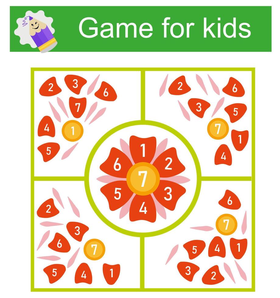 Education logic game for children. Find the right set of flowers. Preschool worksheet activity. illustration vector
